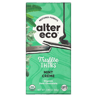 Alter Eco, Barre de chocolat noir biologique, Thins à la truffe, Crème à la menthe, 84 g
