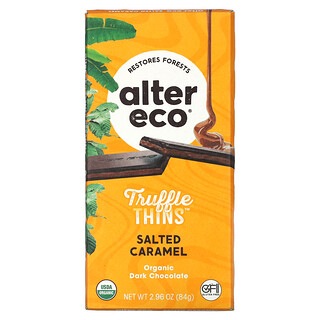 Alter Eco, Truffel Thins, biologische pure chocoladereep, gezouten karamel, 84 g