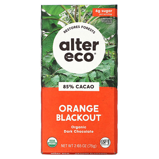 Alter Eco, Organic Dark Chocolate Bar, Orange Blackout, 85% Cacao, 2.65 oz (75 g)