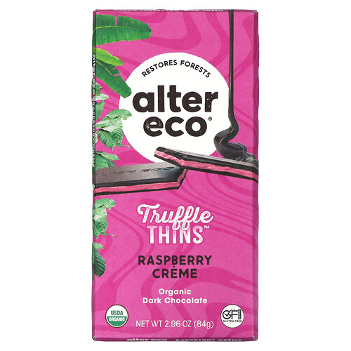 Alter Eco, Truffle Thins, dunkle Bio-Schokoladentafel, Himbeercreme, 84 g (2,96 oz.)