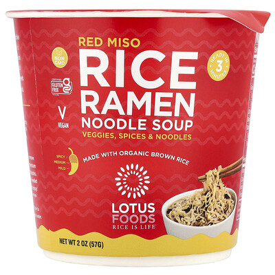 Product Image for Lotus Foods, Rice Ramen Noodle Soup, Red Miso, 2 oz (57 g)