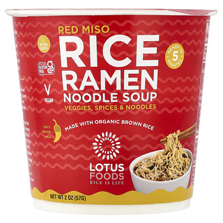 Lotus Foods, Sopa de fideos con ramen de arroz, Miso rojo`` 57 g (2 oz)