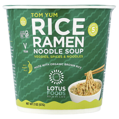 Lotus Foods, Sopa de fideos ramen de arroz, Tom Yum, 57 g (2 oz)