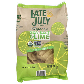 Late July, Bocadillos de tortilla orgánicos, Finos y crujientes, Sal marina y lima, 286 g (10,1 oz)