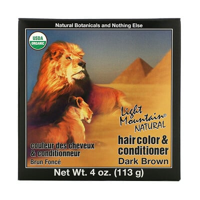 Купить Light Mountain Натуральное средство для окрашивания и ухода за волосами, Темно-коричневый, 4 унции (113 г)