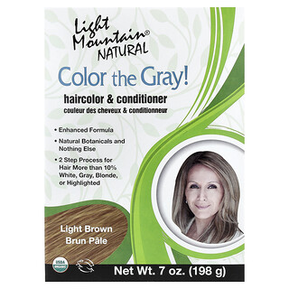 Light Mountain, ¡Colorea el gris! Acondicionador y tinte para el cabello natural, Castaño claro, 198 g (7 oz)