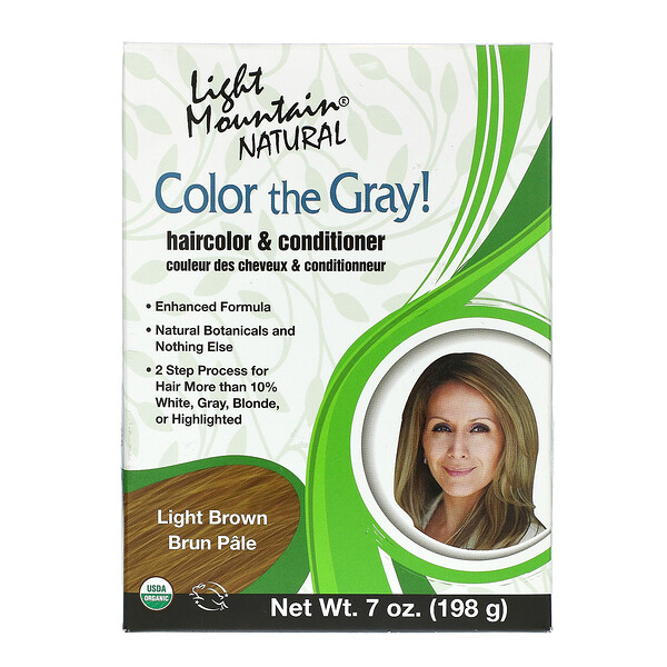 Light Mountain‏, Color the Gray!, Natural Hair Color & Conditioner, Light Brown, 7 oz (197 g)