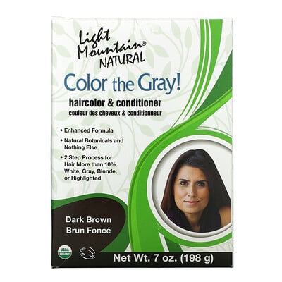Light Mountain Краска для седых волос, Натуральная краска для волос и кондиционер, Шоколад, 7 унций (197 г)