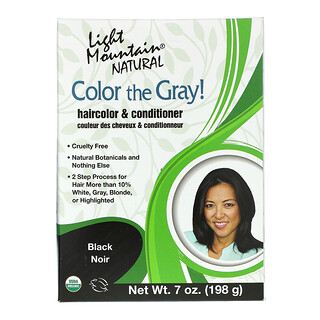 Light Mountain, صبغة Color the Gray! منتج طبيعي لتنعيم وصبغ الشعر، أسود اللون، 7 أونصات (198 جم)