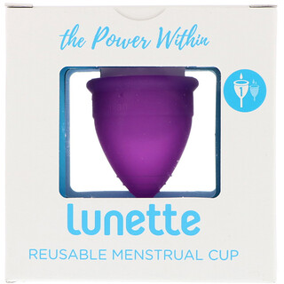 Lunette, 可重複使用的月經杯，1號，適用于少量至正常，紫色，1個杯子
