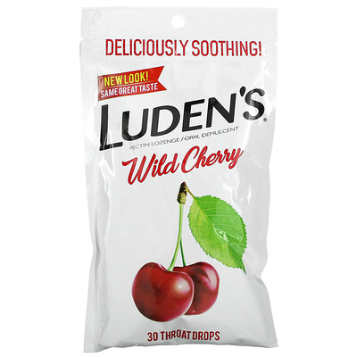 Luden's Леденцы с пектином, успокаивающее средство для полости рта, дикая вишня, 30 леденцов для горла