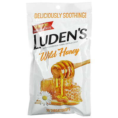 Luden's Леденцы с пектином, успокаивающее средство для полости рта, дикий мед, 30 капель для горла