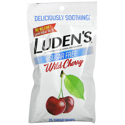Luden's Леденцы с пектином / успокаивающее средство для полости рта, без сахара, дикая вишня, 25 леденцов для горла