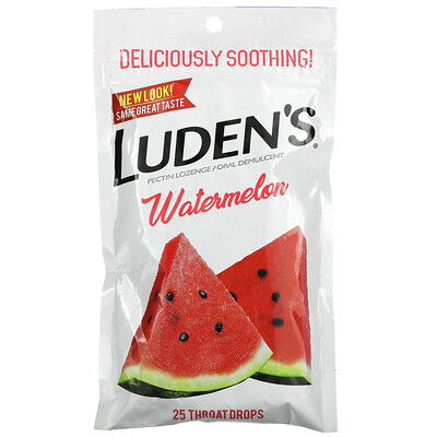 Luden's Леденцы с пектином / успокаивающее средство для полости рта, арбуз, 25 леденцов для горла