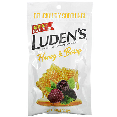 Luden's Леденцы с пектином, успокаивающее средство для полости рта, с медом и ягодами, 25 леденцов для горла