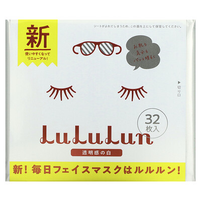Lululun освежение, чистая кожа, белая маска для лица, 32 шт, 500 мл (16,9 жидк. унции)