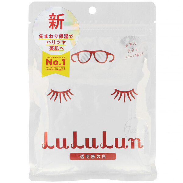 Lululun, освежение, чистая кожа, белая маска для лица, 7 шт, 108 мл (3,65 жидк. унции)