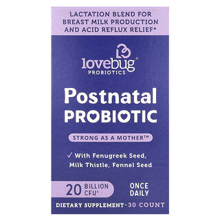 LoveBug Probiotics, 산후 프로바이오틱, 200억CFU, 캡슐 30정