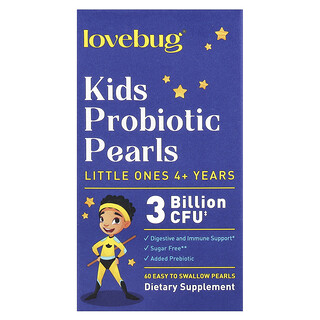 LoveBug Probiotics, Perles de probiotiques pour enfants, Pour enfants de 4 ans et plus, 3 milliards d'UFC, 60 perles faciles à avaler