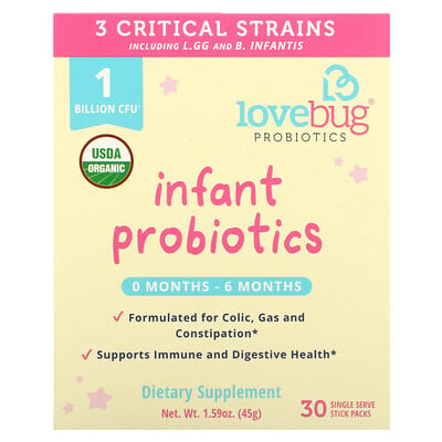 

LoveBug Probiotics Infant Probiotics 0-6 Months 1 Billion CFU 30 Single Stick Packs 0.05 oz (1.5 g) Each