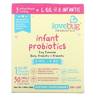 LoveBug Probiotics, 婴儿益生菌，0-6 个月，10 亿 CFU，30 个独立包装，每包 0.05 盎司（1.5 克）