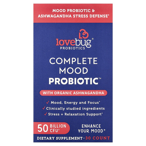 LoveBug Probiotics, Complete Mood Probiotic with Ashwagandha, 30 Capsules