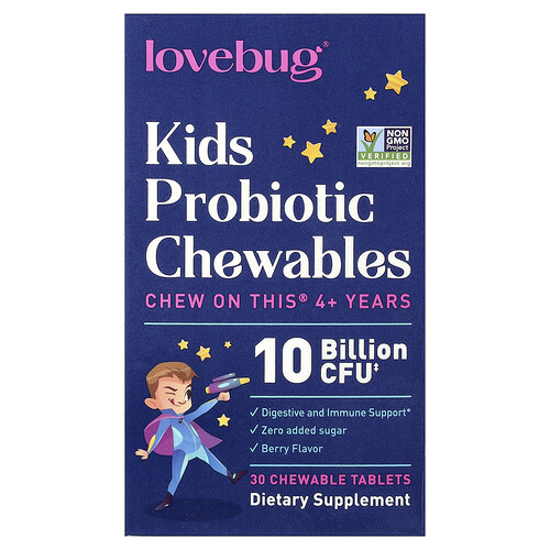 LoveBug Probiotics, Kids Probiotics, 4+ Years, Berry, 10 Billion CFU, 30 Chewable Tablets