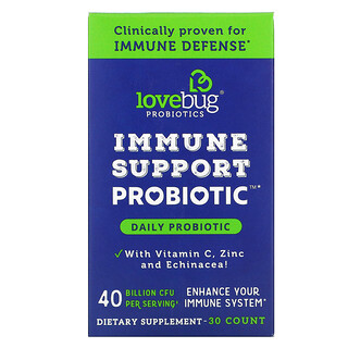 LoveBug Probiotics, Immune Support Probiotic, Probiotiques journaliers, 40 milliards d’UFC, 30 pièces
