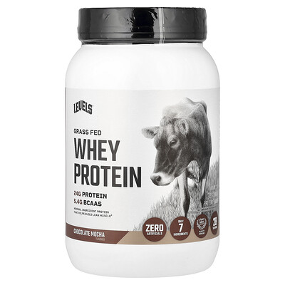 Levels, Proteína de suero de leche proveniente de animales alimentados con pasturas en polvo, Chocolate y moca, 907 g (2 lb)