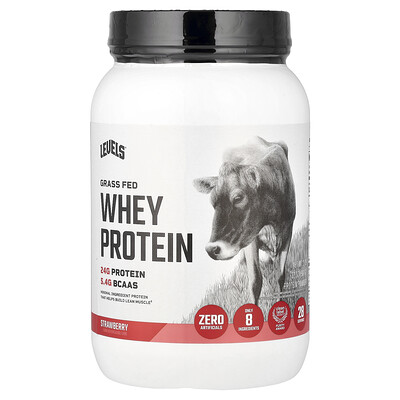 Levels, Proteína de suero de leche proveniente de animales alimentados con pasturas en polvo, Fresa, 907 g (2 lb)