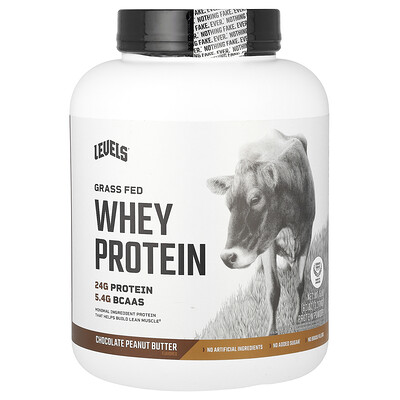 Levels, Proteína de suero de leche proveniente de animales alimentados con pasturas en polvo, Chocolate y mantequilla de maní, 2,27 kg (5 lb)
