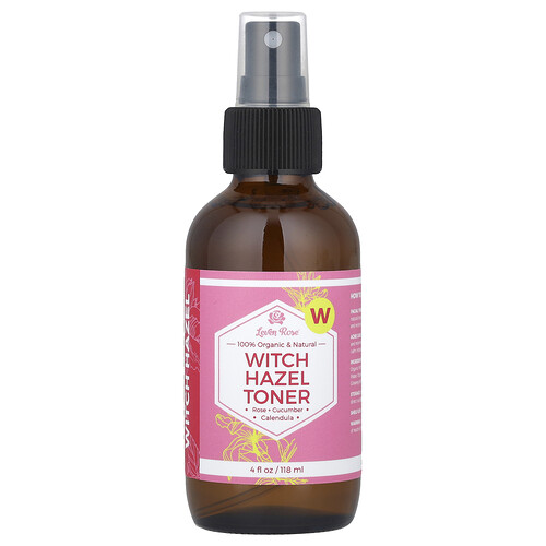 Leven Rose 100% Organic & Natural, Witch Hazel Toner, 4 fl oz (118 ml)