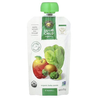 Love Child Organics, Nature's Path, Organic Baby Puree, 6 Months+, Apples, Spinach, Kiwi, Broccoli, 4 oz (113 g)