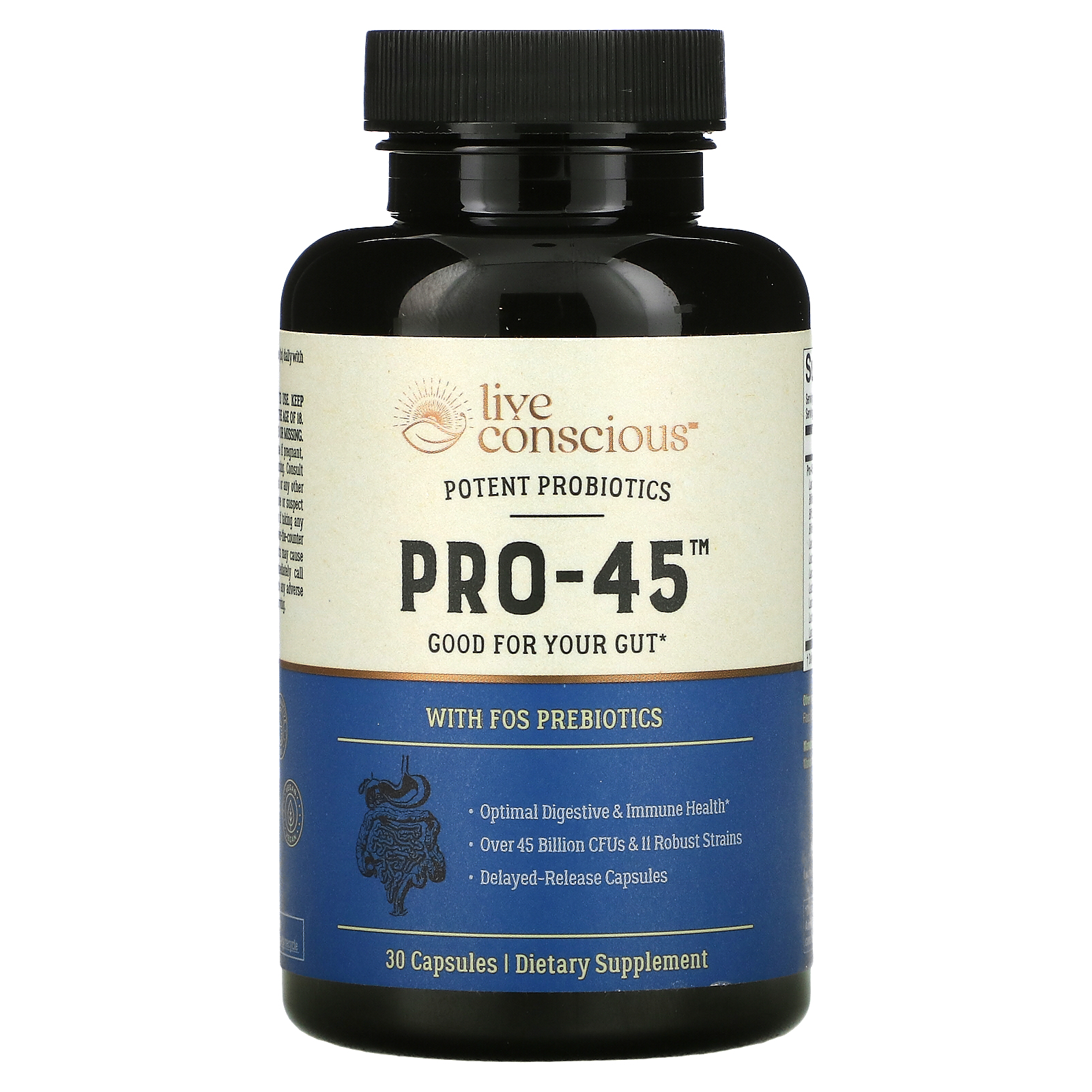 Live Conscious, Pro45, With FOS Prebiotics, 30 Capsules