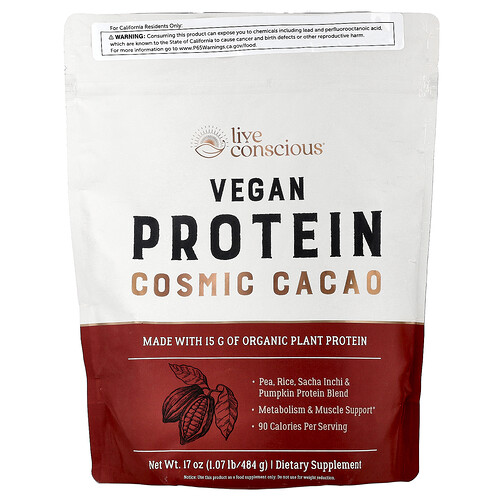 Live Conscious, Vegan Protein, Cosmic Cacao, veganes Protein, kosmischer Kakao, 484 g (1,07 lb.)
