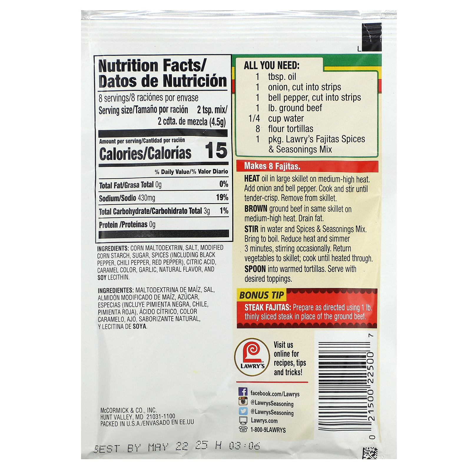 Fajitas, Gewürze & Gewürze Mischung, 1,27 oz (36 g) - Bild 2 von 2