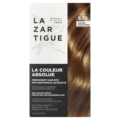 Lazartigue, Tinte para el cabello permanente con extractos botánicos, 6.30 Rubio oscuro dorado, 1 aplicación