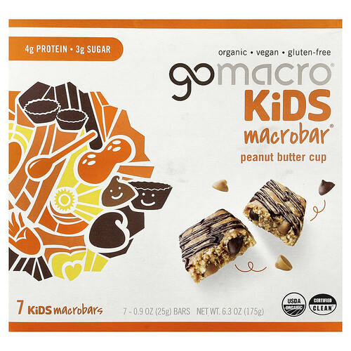 GoMacro, Kids MacroBar®, Peanut Butter Cup, 7 Bars, 0.9 oz (25 g) Each