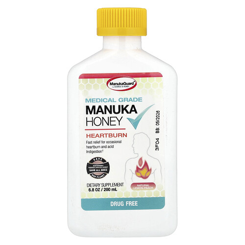 Manukaguard Medical Grade Manuka Honey, Natural Lemon Peach, 6.8 oz (200 ml)