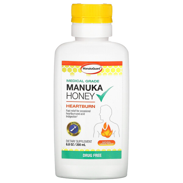ManukaGuard‏, Manuka Honey, Medical Grade, Natural Lemon Peach, 6.8 oz (200 ml)