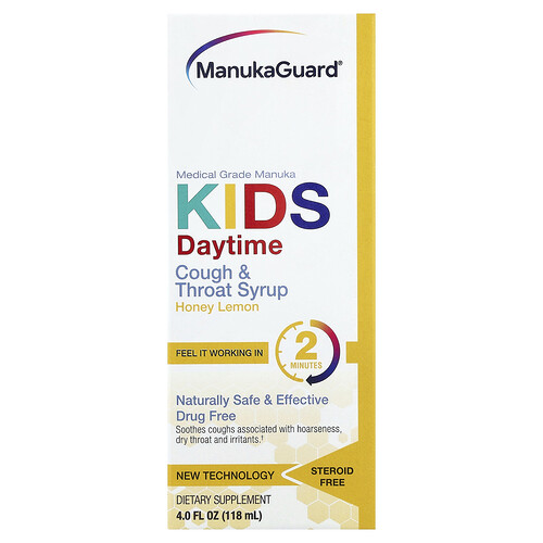 ManukaGuard, Kids Husten- & Halssirup, Daytime, Honig-Zitrone, 118 ml