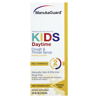 ManukaGuard, Manuka Honey, Kids' Cough & Throat Syrup, Daytime, Honey Lemon, 4 fl oz (118 ml)
