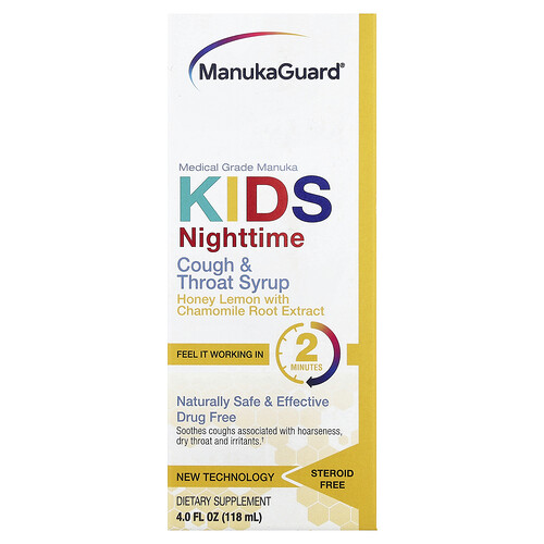ManukaGuard, Kids Husten- & Halssirup, Nighttime, Honig-Zitrone, 118 ml
