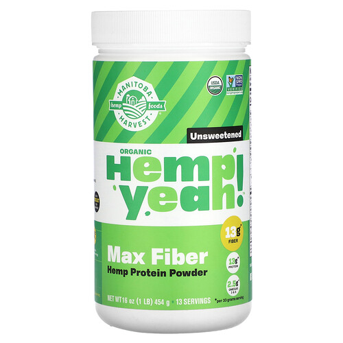 Manitoba Harvest Organic Hemp Yeah! Max Fiber Hemp Protein Powder, Unsweetened, 1 lb (454 g)