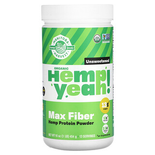 Manitoba Harvest, Organic Hemp Yes! Max Fibre Hemp Protein Powder, Unsweetened, 1 lb (454 g)