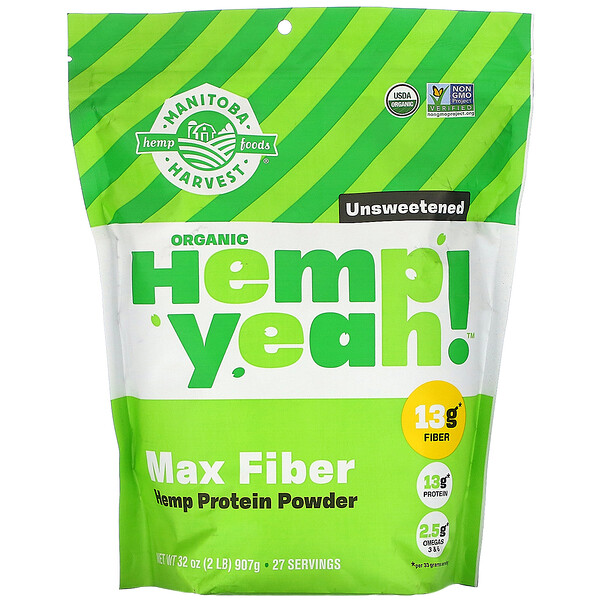 Hemp Yeah! Max Fiber Hemp Protein Powder, Unsweetened, 32 oz (907 g)