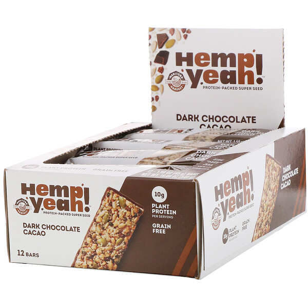 Manitoba Harvest‏, Hemp Yeah!, Protein-Packed Super Seed Bar, Dark Chocolate Cacao, 12 bars, 1.59 oz (45 g) Each