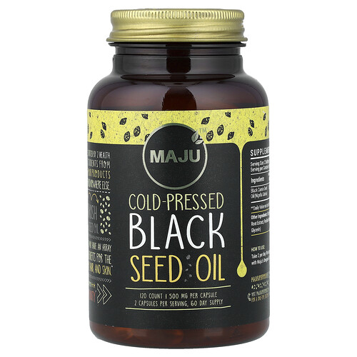 Maju Superfoods Cold-Pressed Black Seed Oil, 120 Count (500 mg per Capsule)