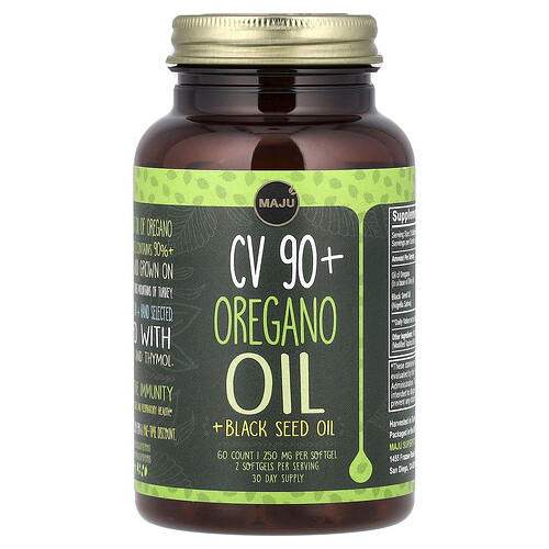 Maju Superfoods CV 90+ Oregano Oil + Black Seed Oil, 60 Softgels