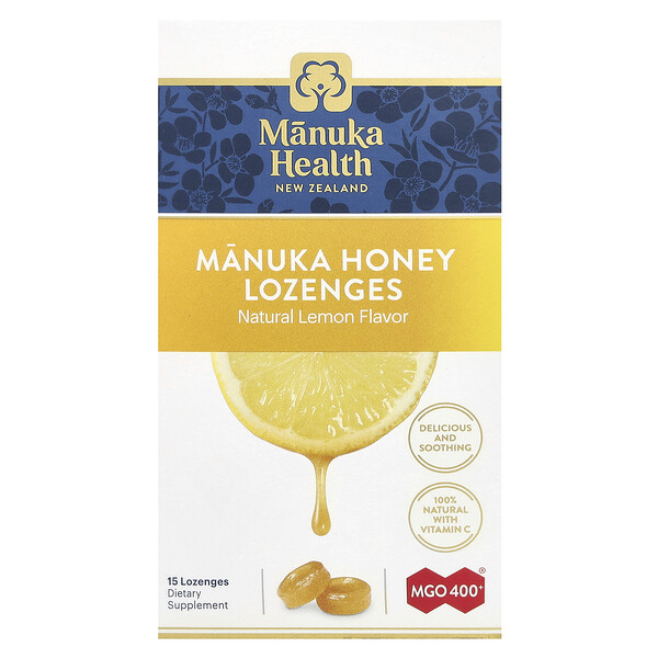 Manuka Health Manuka Honey Lozenges, Natural Lemon, MGO 400+, 15 Lozenges